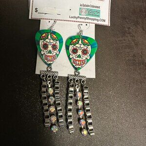 Sugar Skull Earrings Day of the Dead Guitar Pick 9936